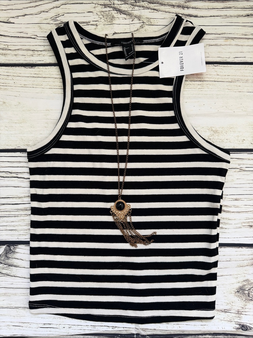 ♡ Forever 21 Black and White Striped Ribbed Tank Top S